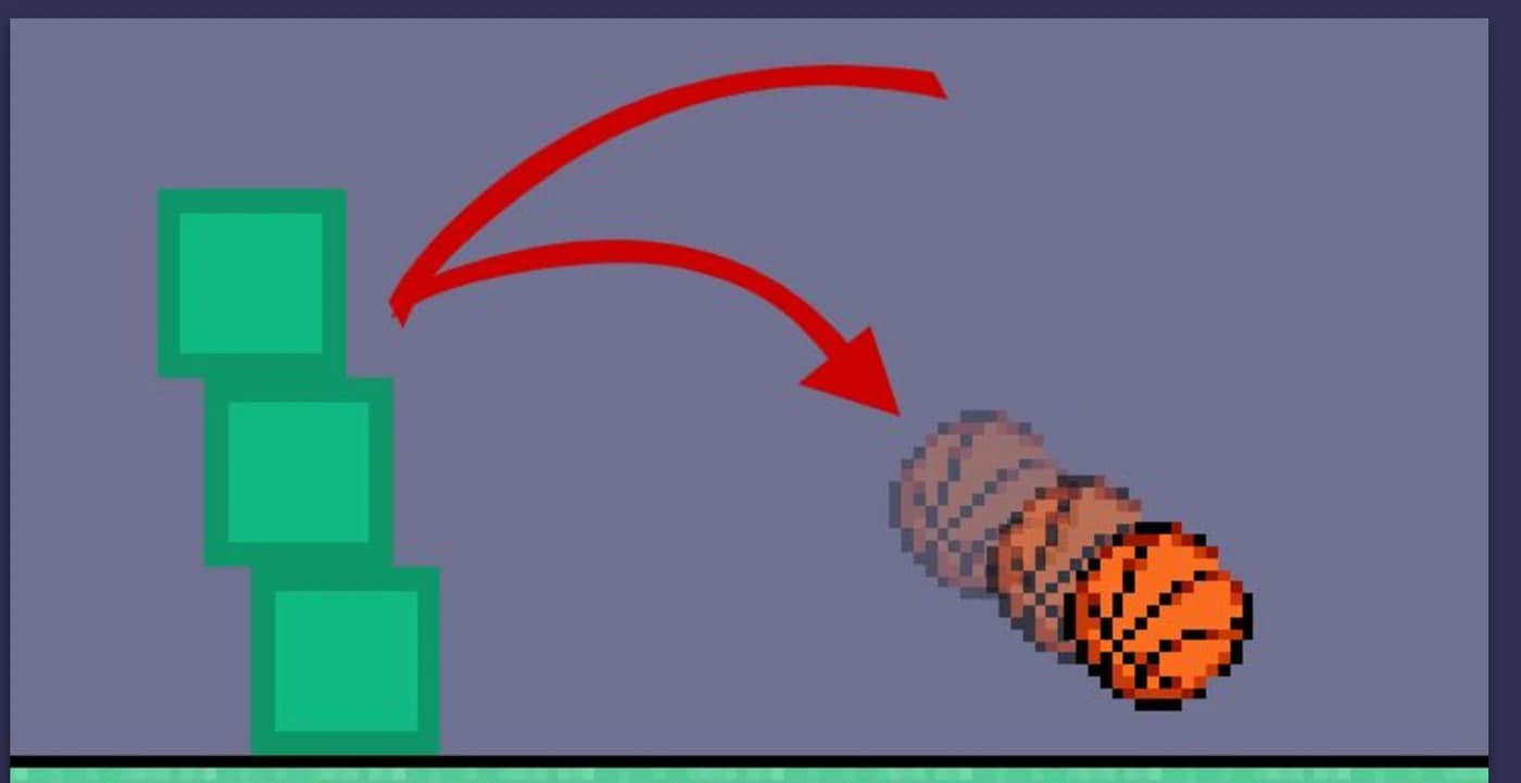 A basketball knocking over a stack of green boxes